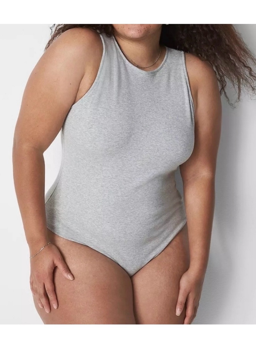 Sleeveless Grey Ribbed Bodysuit